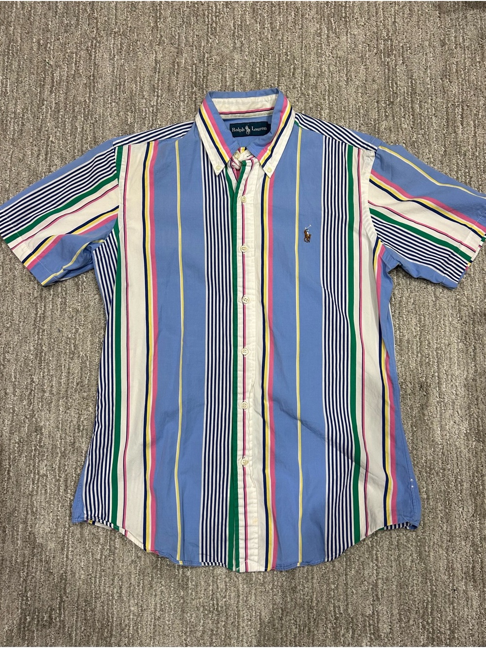 Ralph Lauren Blue Multi-Stripe Short Sleeve Button-Down Shirt